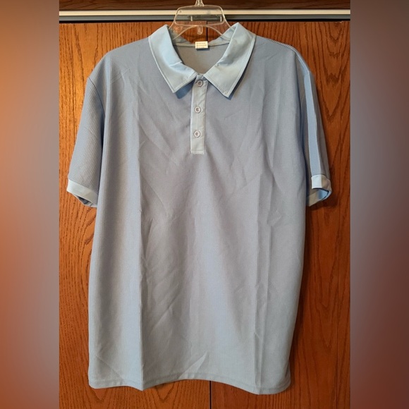 Mens Light BLUE Polyester Waffle Pattern Pullover Stretch Golf Short Sleeves XL - Picture 8 of 10